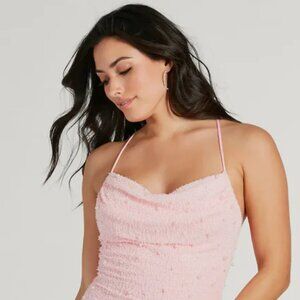 Keira Faux Pearl Strappy Open-Back Mini Dress